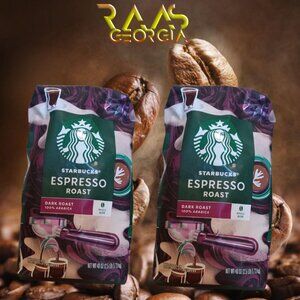 2 Pack Starbucks Espresso Roast Dark Whole Bean Coffee 80 Oz